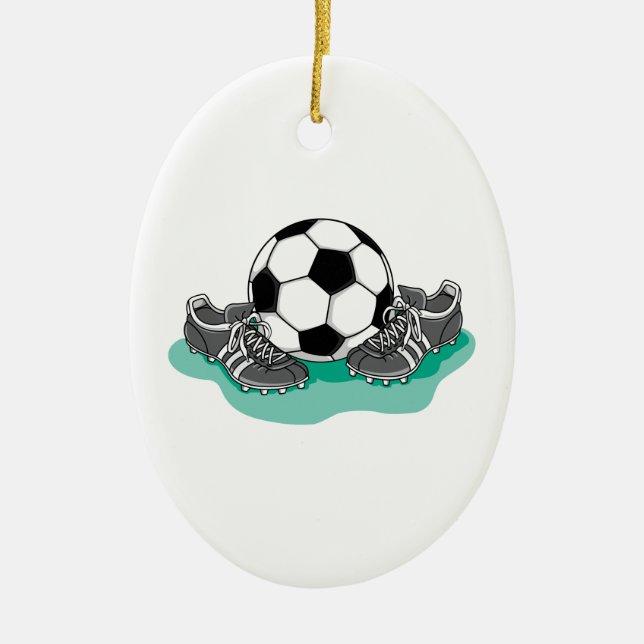 fotboll och fotbollsskor vektor design julgransprydnad keramik (Framsidan)