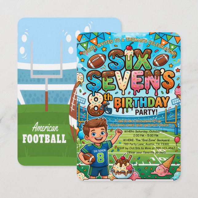 Fotboll och glass 8-års födelsedagsfest inbjudningar (Fram/baksida)