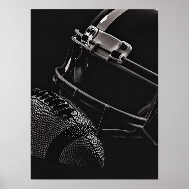 Fotboll och Helmet Black Monochrome Photo Poster (Framsidan)