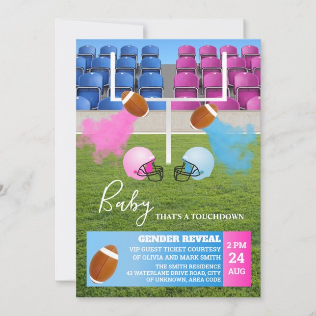 Fotboll och Rugby Sports Smoke Gender Reveal Inbjudningar (Framsida)