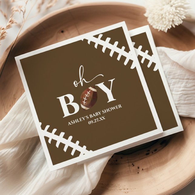 Fotboll Oj Pojke Brun Vit Baby Shower Pappersservett (Skapare uppladdad)
