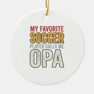 Fotboll Opa Vintage Typografi T-Shirt Design_1 Julgransprydnad Keramik