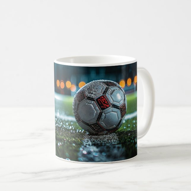 Fotboll på den tomma blötens arena kaffemugg (Framsida höger)
