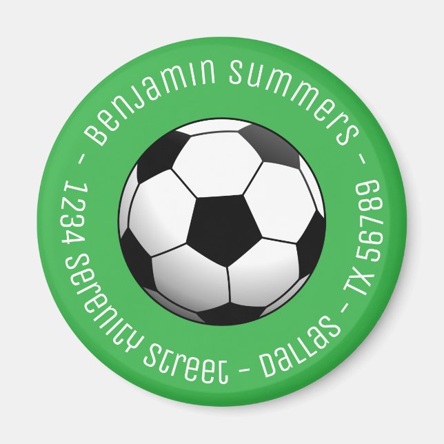 Fotboll på grön anpassad text magnet (Framsidan)