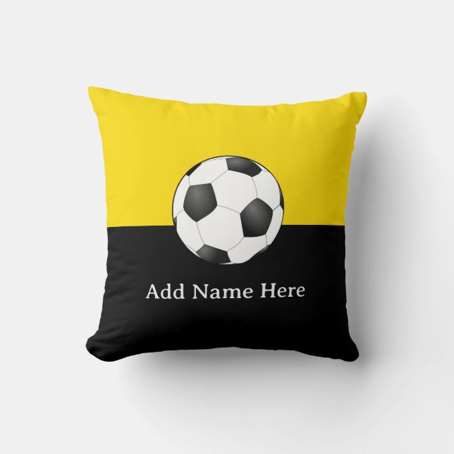 Fotboll på gul och svart bakgrund kudde (Framsida)