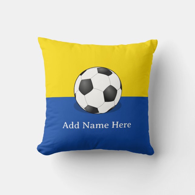 Fotboll på Gult och blå bakgrund Kudde (Framsida)