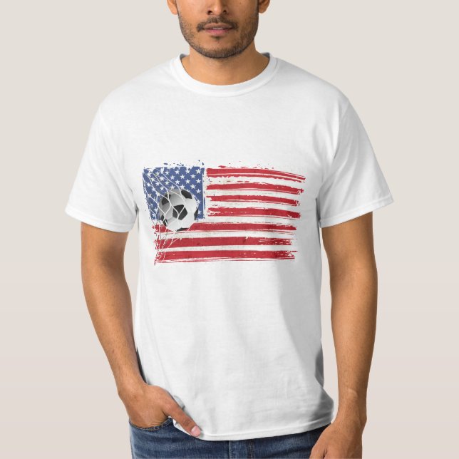 Fotboll på USA flagga T Shirt (Framsida)
