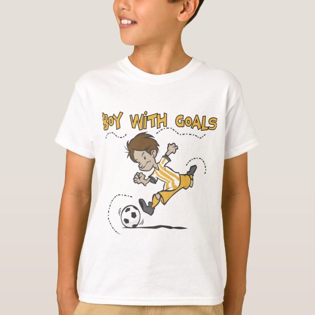 Fotboll - pojke med målskjortor och gaffelvagnar t-shirt (Framsida)
