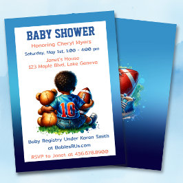 Fotboll Pojke med Teddy Baby Shower Inbjudningar
