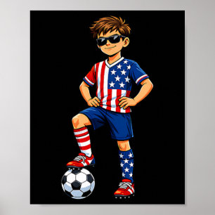 Fotboll Pojke Spelare Usa Älskare Amerika Fan Amer Poster