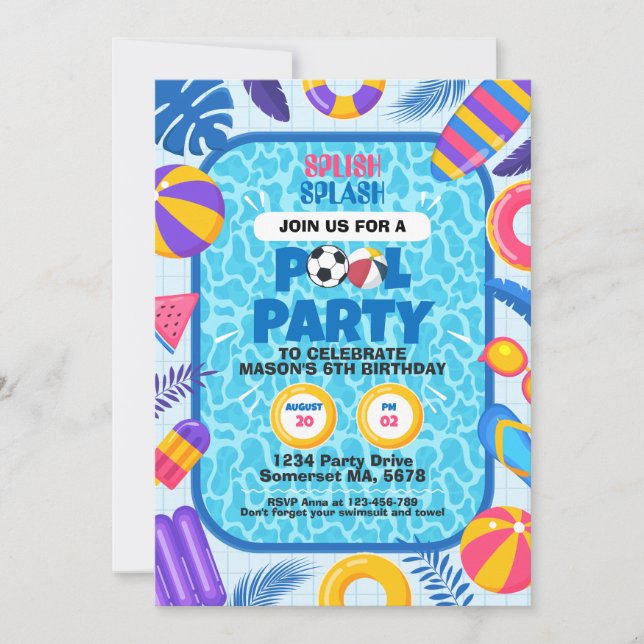 Fotboll Pool Party Födelsedag Inbjudningar (Framsida)