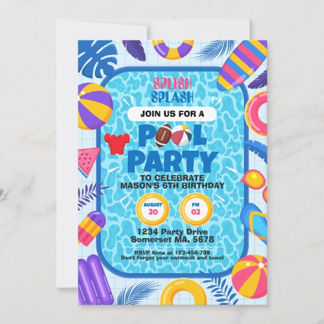 Fotboll Pool Party Födelsedag Inbjudningar (Framsida)