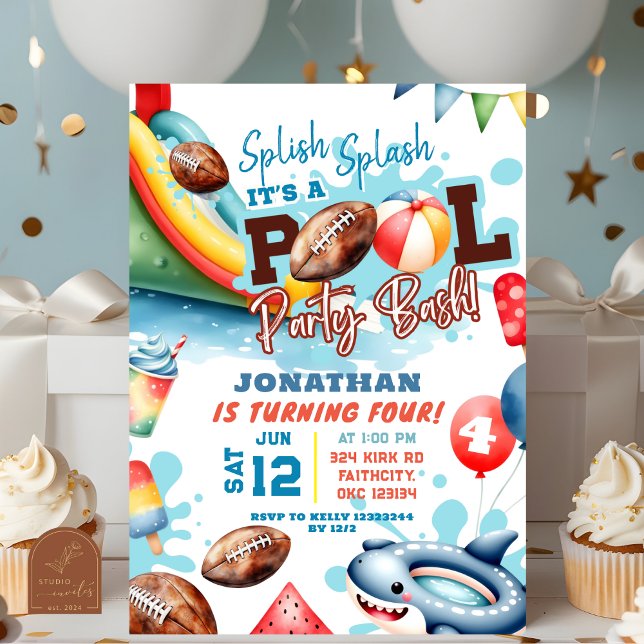 Fotboll Pool Party Födelsedag Inbjudningar (Skapare uppladdad)