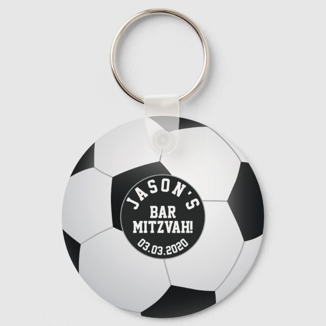 Fotboll Pub Mitzvah Favor Keychain Black White Nyckelring (Framsida)