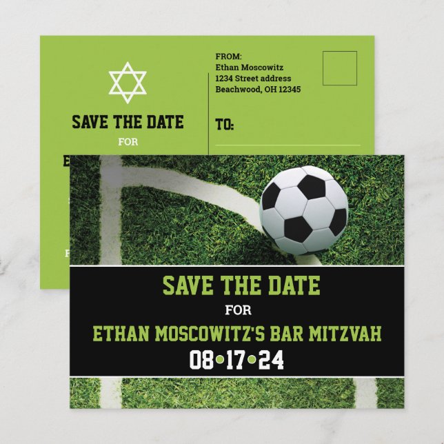 Fotboll Pub Mitzvah Spara datumkortet Vykort (Fram/baksida)