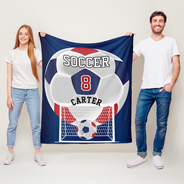 Fotboll - röd, vit och blå fleecefilt (På plats)