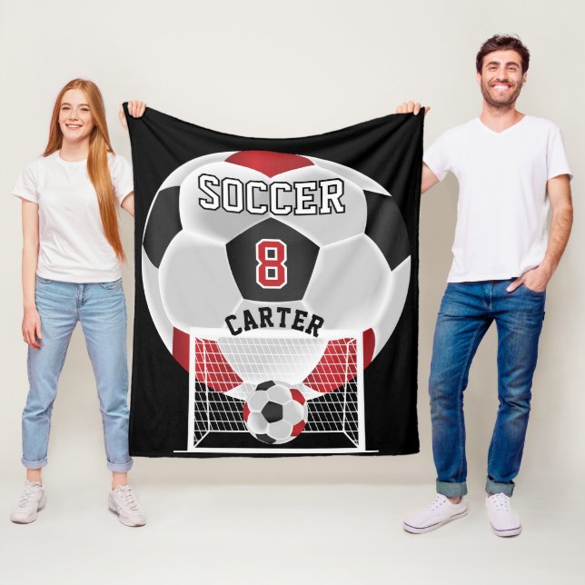 Fotboll - röd, vit och svart fleecefilt (På plats)