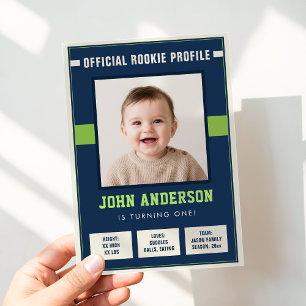 Fotboll Rookie Profil Baby 1-års Födelsedagsfoto Inbjudningar