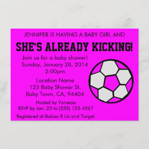 Fotboll Rosa Baby Shower Inbjudan, Anpassningsbar Inbjudningar