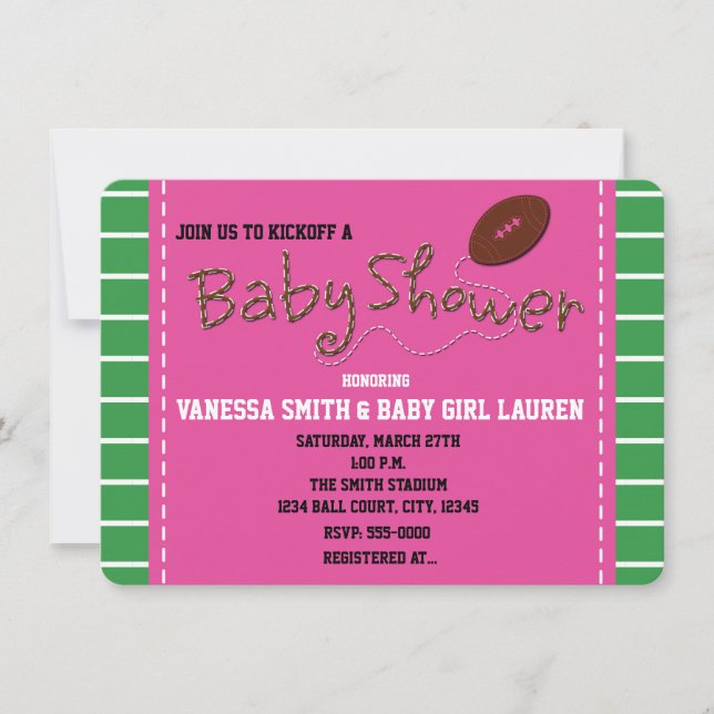 FOTBOLL ROSA BABYSHOWER Typografi Inbjudan (Framsida)