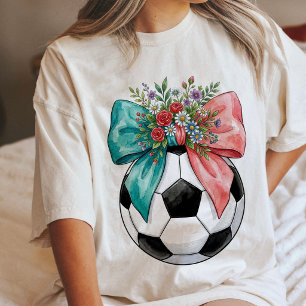Fotboll Rosa Blåa Slingor Blommig Akvarell Konst T Shirt