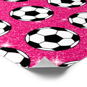 Fotboll Rosa Frost Glitter Sport Player White Poster