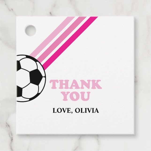 Fotboll Rosa Ränder Tack Födelsedagspresent Gåvor Etiketter (Framsida)