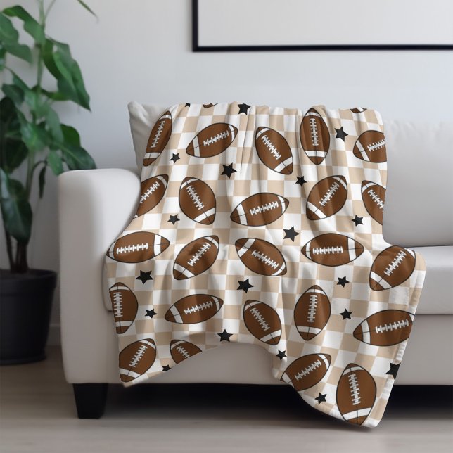 Fotboll Rutig Stjärnmönster Tan Fleecefilt (Skapare uppladdad)
