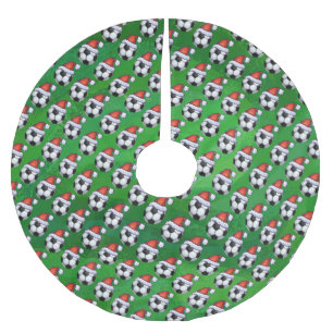 Fotboll Santa Hat Mönster på Grönt Julgransmatta Borstad Polyester