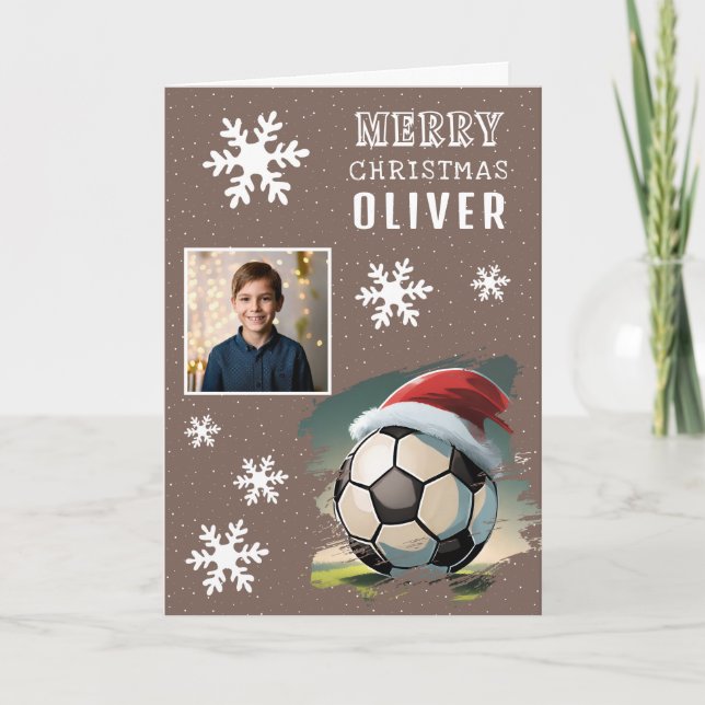 Fotboll Santa Hatt Barn Foto Jul Kort (Framsida)
