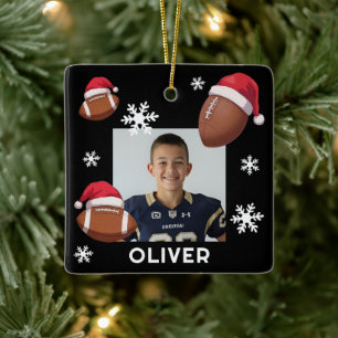 Fotboll Santa Hatt Namn Foto Jul Julgransprydnad Keramik