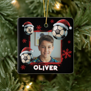 Fotboll Santa Hatt Namn Foto Jul Julgransprydnad Keramik