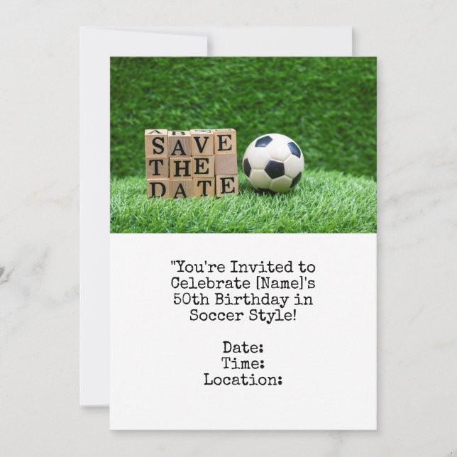 Fotboll Save the date för födelsedagsfest  Inbjudningar (Framsida)