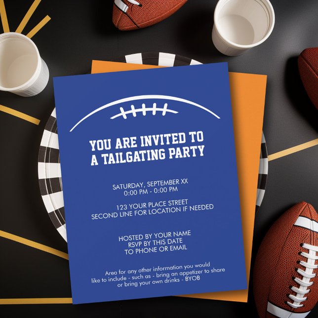 Fotboll - Seggering Party - blå orange Inbjudningar (Tailgating Party Invitation)