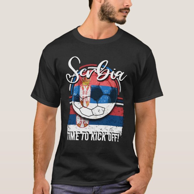 Fotboll Serbien Flagga, fotbollsspelare Retro Boll T Shirt (Framsida)