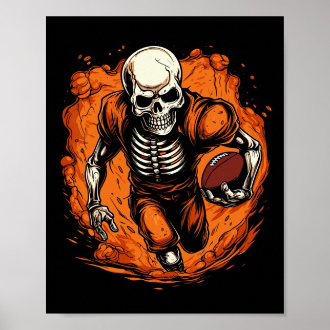 Fotboll Skeleton Football Player Halloween Spooky Poster (Framsidan)