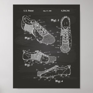 Fotboll skor 1980 patenterade konst - svart tavla poster