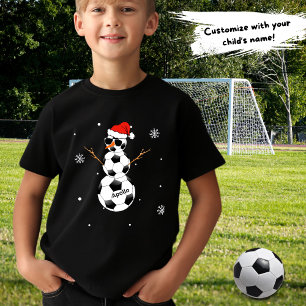Fotboll Snögubbe Santa Hat med Namn i Barn T Shirt