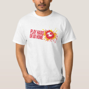Fotboll spelar hård röd slogan T-shirt