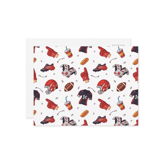 Fotboll Sportutrustning med matmönster Vykort (Fram/Back In Situ)