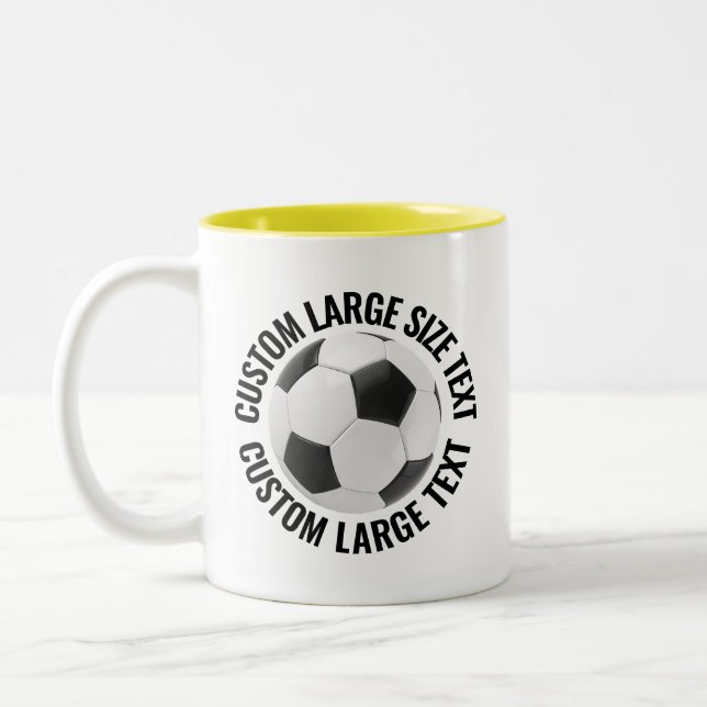 Fotboll & Stor Text GUL 11oz Anpassad Två-Tonad Mugg (Vänster)