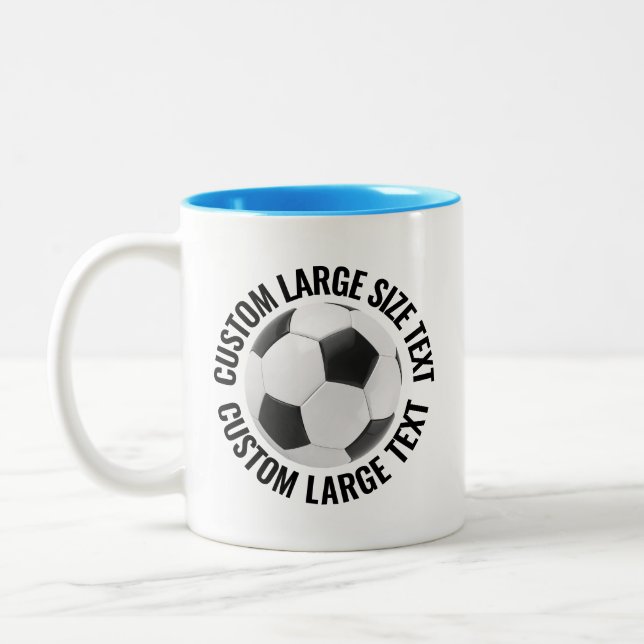 Fotboll & Stor Text LJUSBLÅ 320g Custom Två-Tonad Mugg (Vänster)