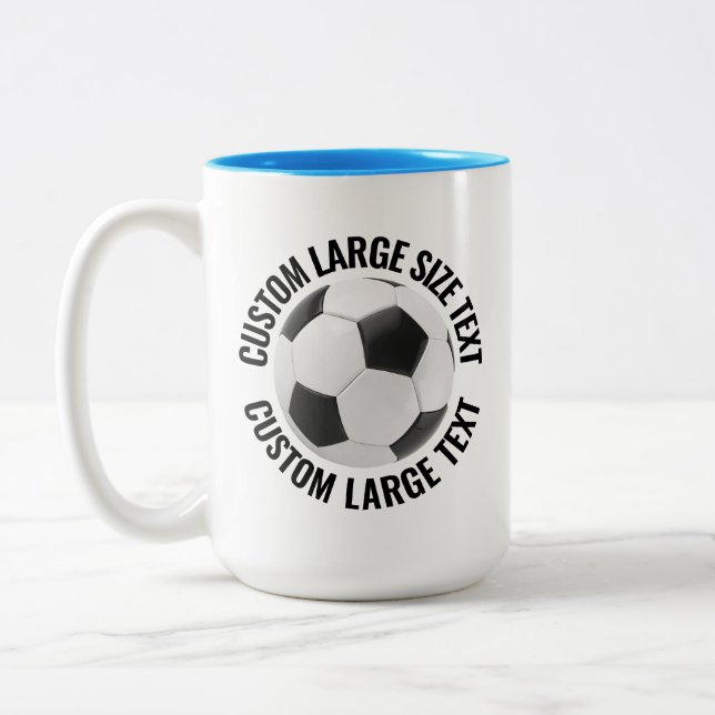 Fotboll & Stor Text LJUSBLÅ 425g Custom Två-Tonad Mugg (Vänster)