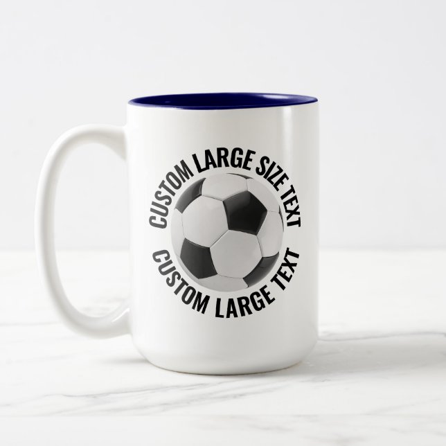 Fotboll & Stor Text NAVYBLÅ 15oz Anpassad Två-Tonad Mugg (Vänster)