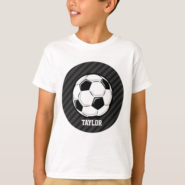 Fotboll; Svart och Mörk Grått Rand T Shirt (Framsida)