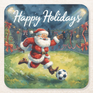 Fotboll till jul med Jultomten Underlägg Papper Kvadrat