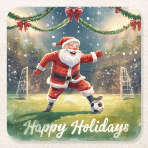 Fotboll till jul med Jultomten Underlägg Papper Kvadrat