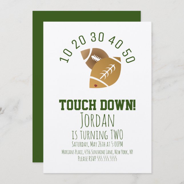 Fotboll TouchDown Tailgating Birthday Kraft Inbjudningar (Fram/baksida)