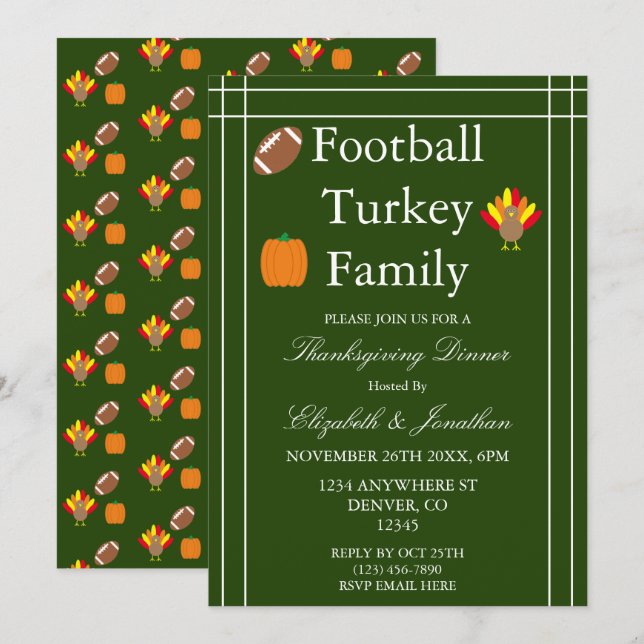 Fotboll, Turkiet, familjens Thanksgiving Inbjudningar (Fram/baksida)