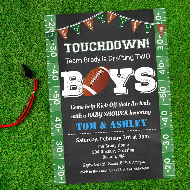 Fotboll TWIN Baby Shower Kritstav Invitation Inbjudningar (Skapare uppladdad)